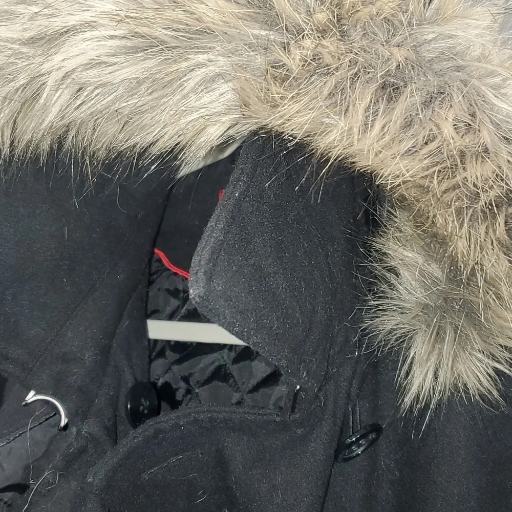 Alpine Swiss Parka Trench Pea Coat Jacket Fur Hood w Extra Button Women Size 1XL - Picture 7 of 16
